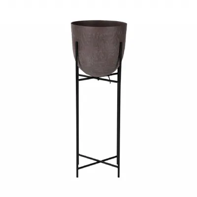 Brown Aluminium Tall Indoor Planter with Metal Stand