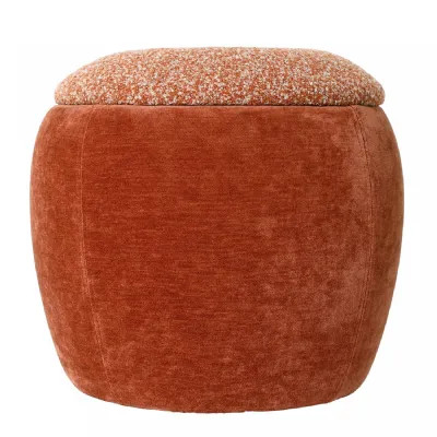 Terracotta Brown Fabric Round Stool with Hidden Storage