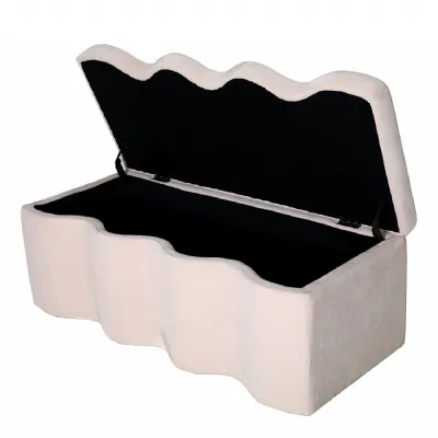 Cream Velvet Curved Storage Bench Lift Top Hidden Storage