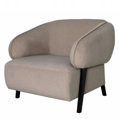 Beige Velvet Upholstered Curved Occasional Chair Black Legs