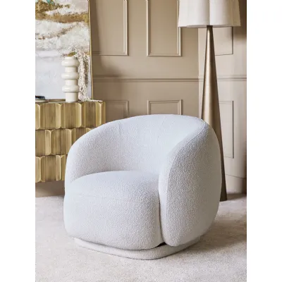 Cream Textured Fabric Curved Occasional Swivel Chair