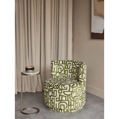 Olive and Ivory Boucle Fabric Upholstery Swivel Accent Chair