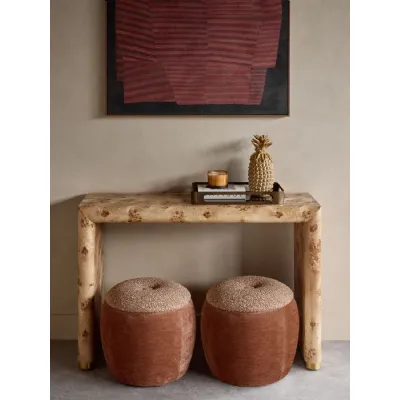 Brown Burlwood Honey Tone Console Table with Rounded Edges