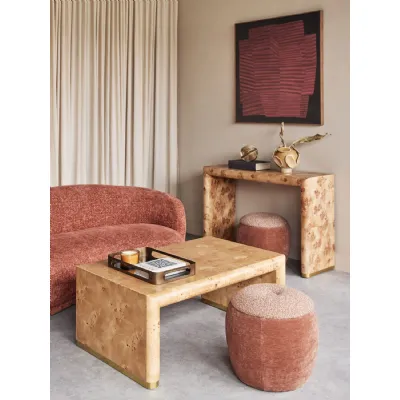 Brown Burlwood Honey Tone Coffee Table with Rounded Edges