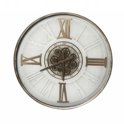 Industrial White Round Cog Wall Clock 80cm