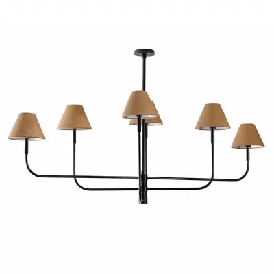 Gilded Oak Bronze 6 Light Chandelier with Fabric Shades