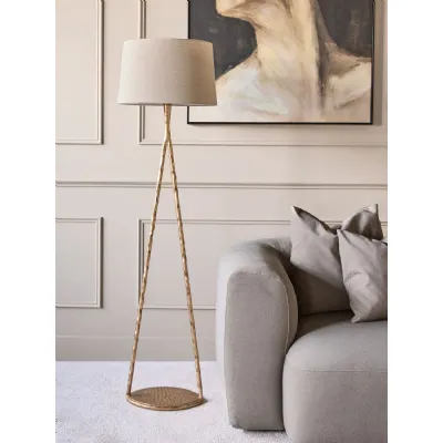Champagne Gold Hammered Iron Floor Lamp with Fabric Shade