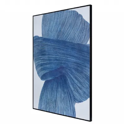 Indigo Flow Drift Textured Framed Canvas Wall Art