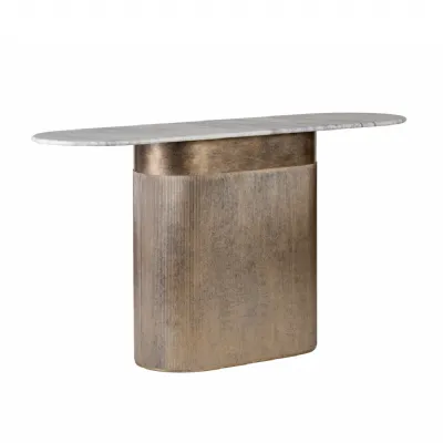 Banswara Marble Top Column Console Table Champagne Base