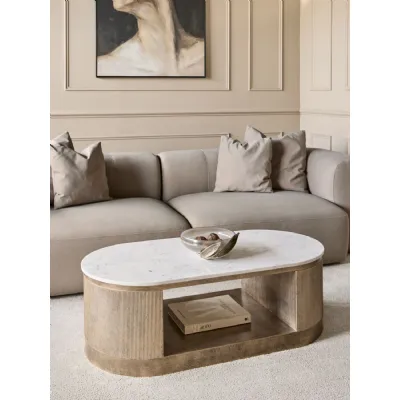 Champagne Gold Marble Top Oval Coffee Table with Storage