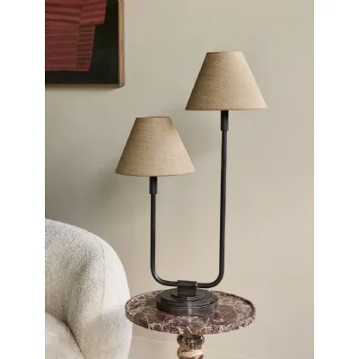 Gilded Oak Bronze Twin Table Lamp with Fabric Shades