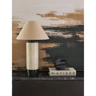 Chalk White Cylindrical Glass Table Lamp with Fabric Shade