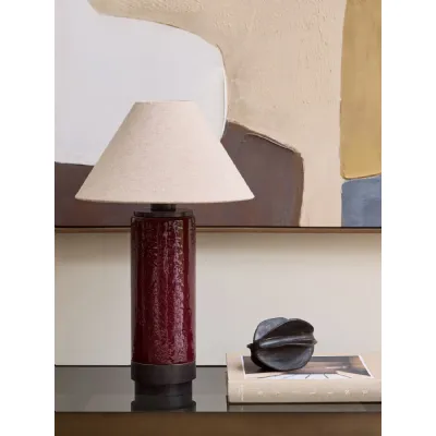 Merlot Red Cylindrical Glass Table Lamp with Fabric Shade