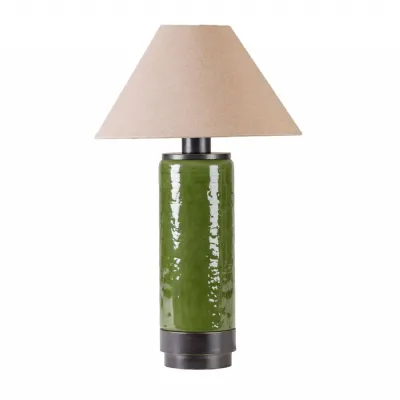 Sea Green Cylindrical Glass Table Lamp with Fabric Shade