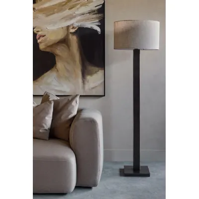 Gilded Oak Iron Square Base Floor Lamp with Drum Shade