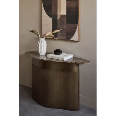 Smoked Gold Curved Italian Marble Top Console Table