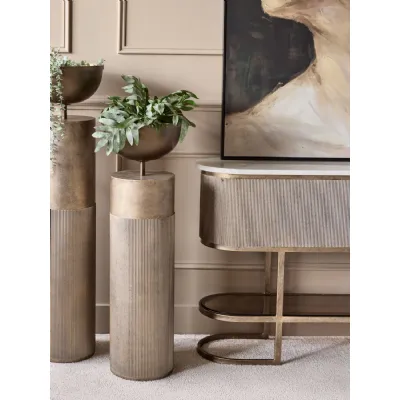 Champagne Gold Iron Pedestal Planter with Smoked Gold Bowl