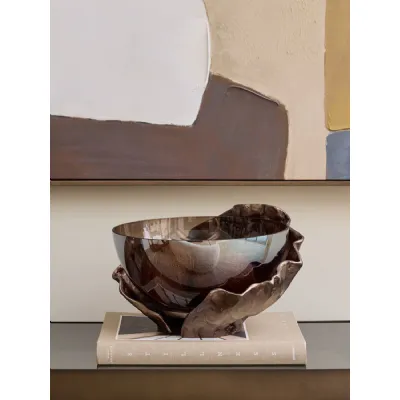Smoked Glass Bronze Aluminium Sculptural Decorative Bowl