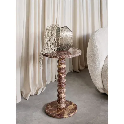 Red Marble Round Top Side Table with Bobbin Pedestal