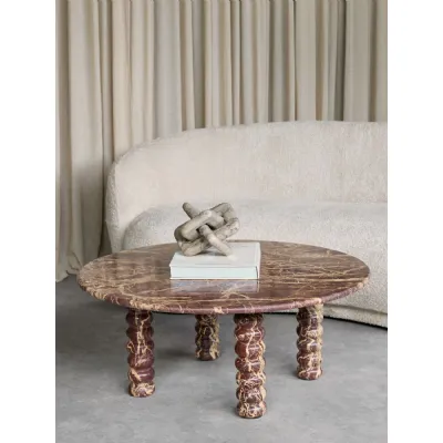 Red Jasper Marble Round Coffee Table with Bobbin Legs