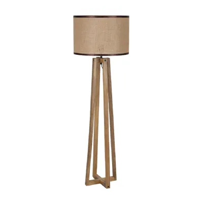 Rustic Mango Wood Floor Lamp with Woven Jute Shade