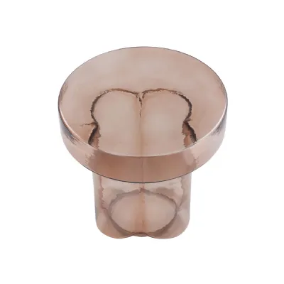 Smoked Tinted Glass Round Top Cylindrical Side Table
