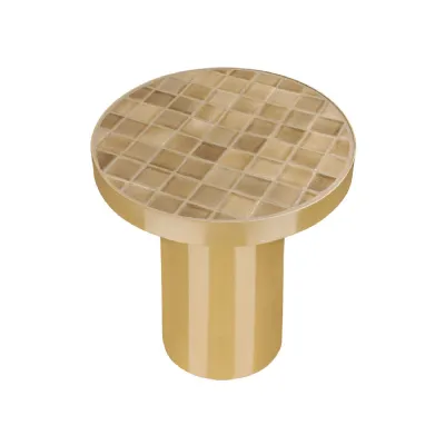 Ochre Gold Ceramic Round Top Side Table Pedestal Base