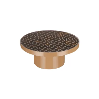 Brown Ceramic Round Top Coffee Table Gold Iron Base