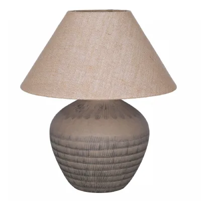 Brown Ceramic Rounded Base Table Lamp with Hessian Shade