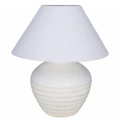 White Ceramic Rounded Base Table Lamp with Hessian Shade