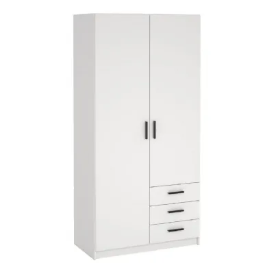Sprint Wardrobe with 2 Doors + 3 Drawers in White