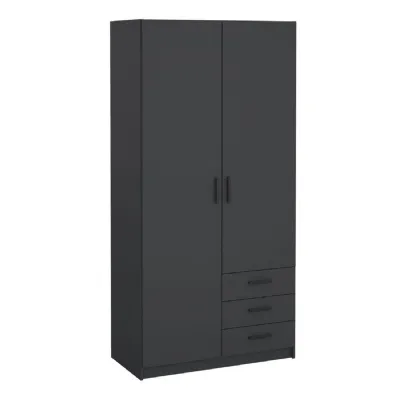 Sprint Wardrobe with 2 Doors + 3 Drawers in Matt Grey