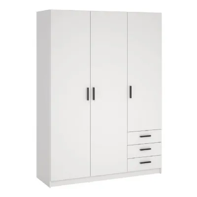 Sprint Wardrobe with 3 Doors + 3 Drawers in White