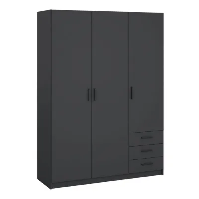 Sprint Wardrobe with 3 Doors + 3 Drawers in Matt Grey