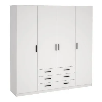 Sprint Wardrobe with 4 Doors + 3 Drawers in White