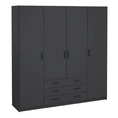 Sprint Wardrobe with 4 Doors + 3 Drawers in Matt Grey