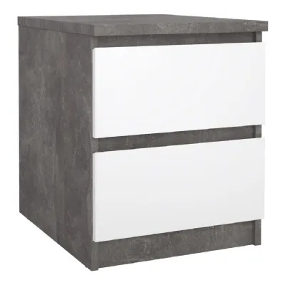 Naia Bedside 2 Drawers in Concrete and White High Gloss