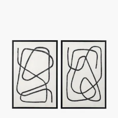 Abstract Line Art Prints with Black Frames Set of 2