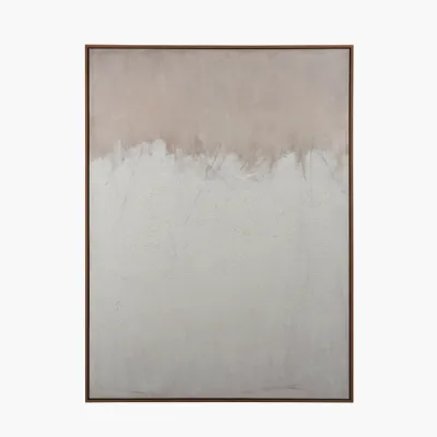Natural and White Abstract Canvas with Natural Frame Large