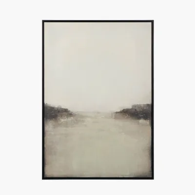Grey and White Abstract Canvas with Black Frame