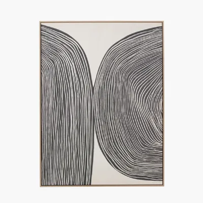 Black and Cream Abstract Canvas with Natural Frame