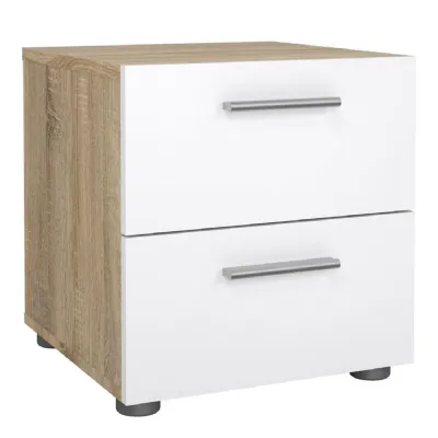 Pepe Bedside 2 Drawers in Oak with White High Gloss