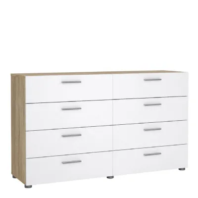 Pepe Wide Chest of 8 Drawers in Oak with White High Gloss