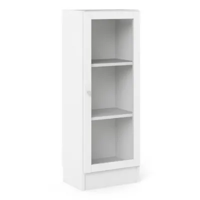 Basic Low Narrow Display Cabinet in White (2 Shelves) with Glass White Door