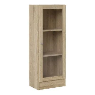 Basic Low Narrow Display Cabinet in Oak (2 Shelves) with Glass Oak Door