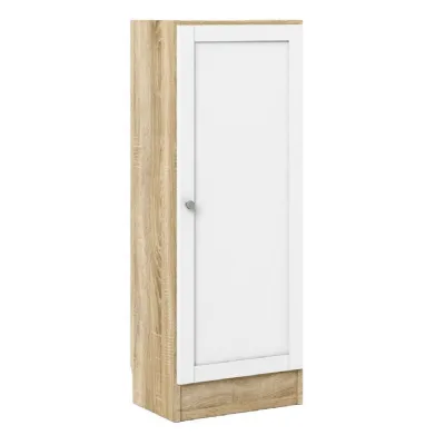 Basic Low Narrow Storage Cabinet in Oak (2 Shelves) with White Door