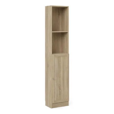 Basic Tall Narrow Combination Storage Bookcase in Oak (4 Shelves) with Oak Door