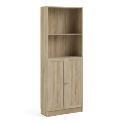 Basic Tall Wide Combination Storage in Oak (4 Shelves) with 2 Oak Doors