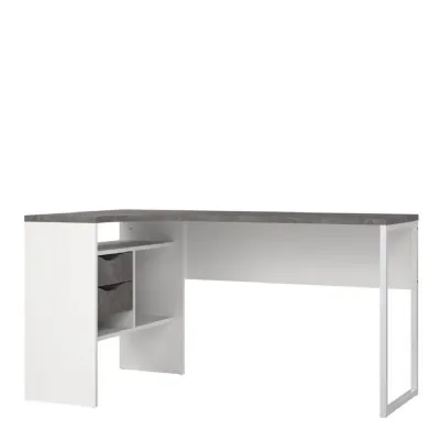 Function Plus Corner Desk White and Grey 2 Drawers