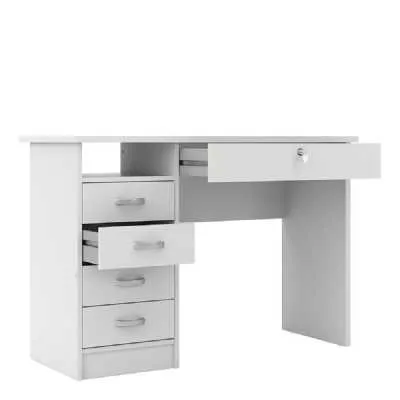 Small Lockable White Home Office 5 Drawer Study Desk with Lock